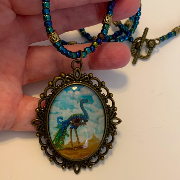 Evil Eye Peacock Pendant Necklace - Picture 1 of 6